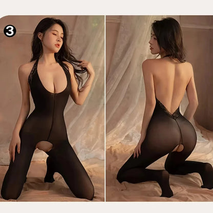 Crotchless Fishnet Mesh Bodysuit Full Sleeve Teddy